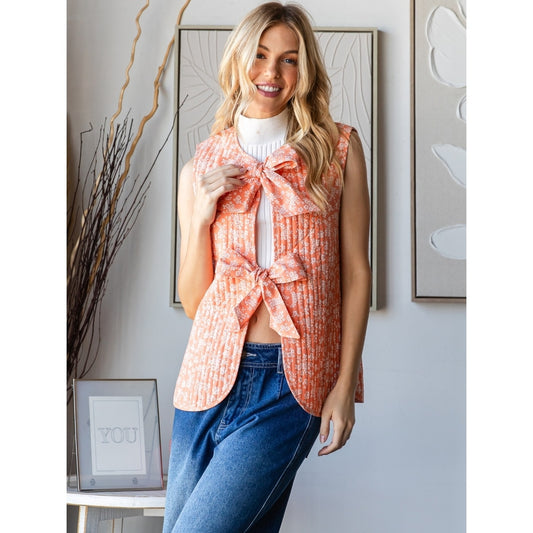Quilt Ribbon Tie Vest | Peach
