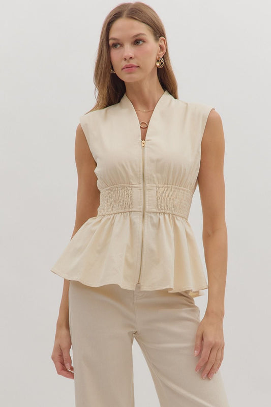 Solid Sleeveless Denim Peplum Top