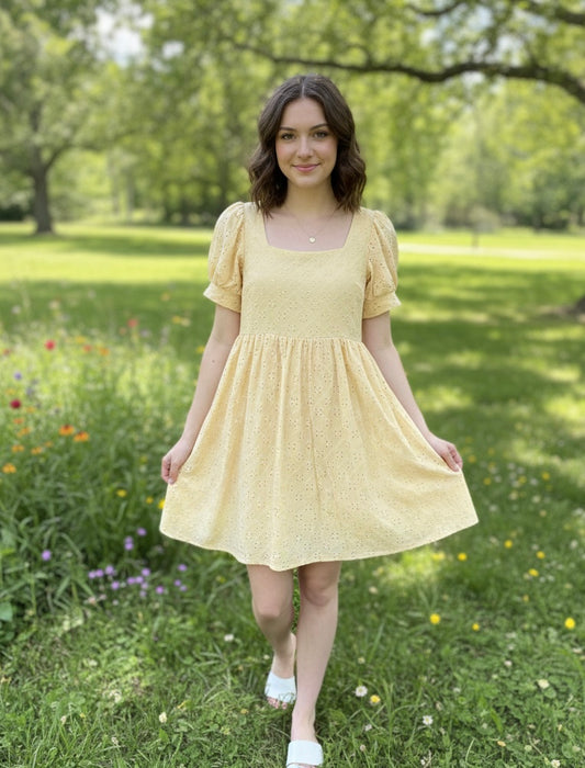 Pastel Yellow Eyelete Dress