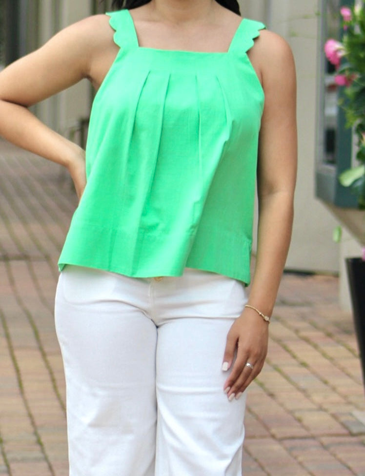 Green Scalloped Strap Tank