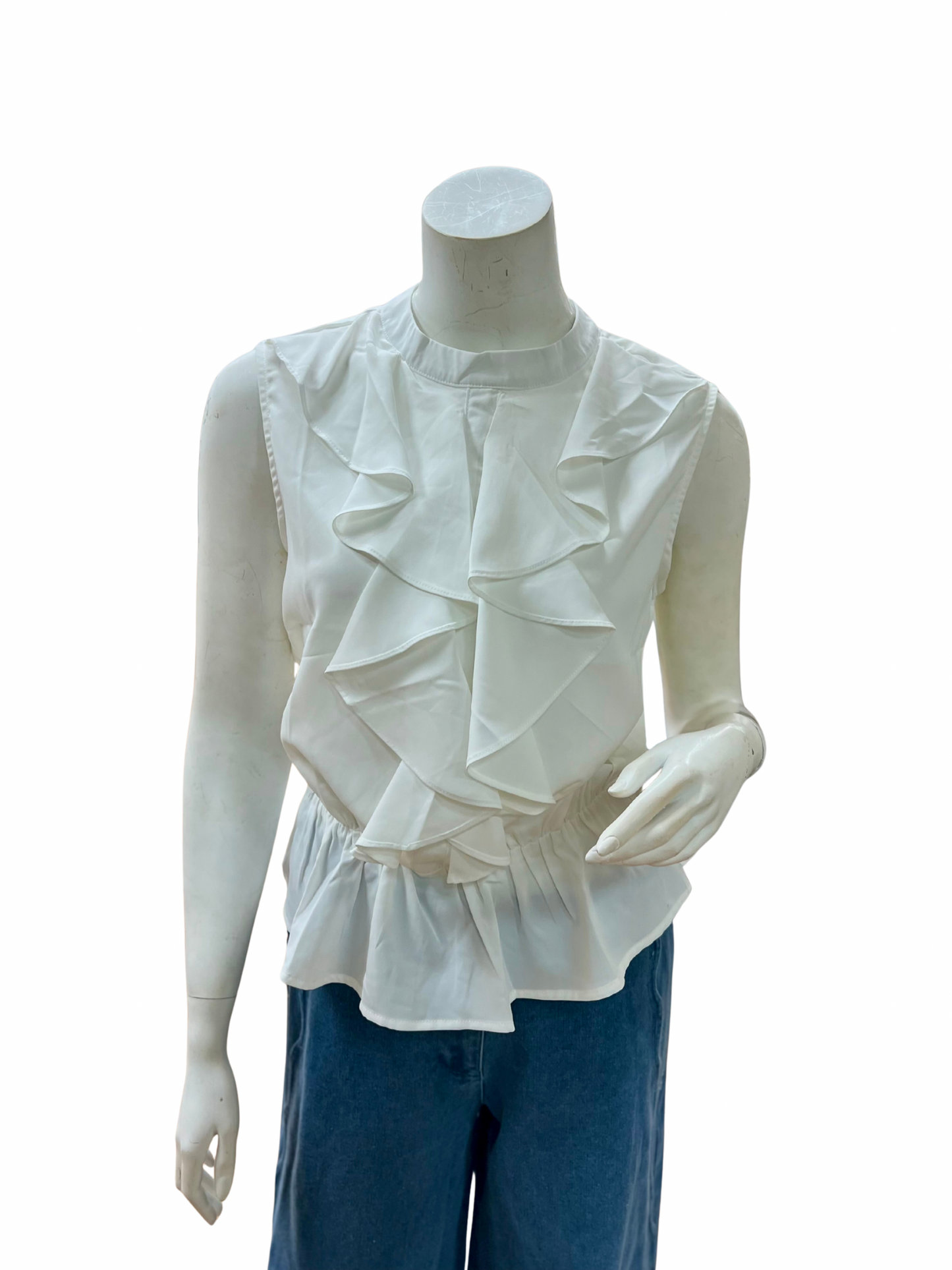White Ruffel Front Top