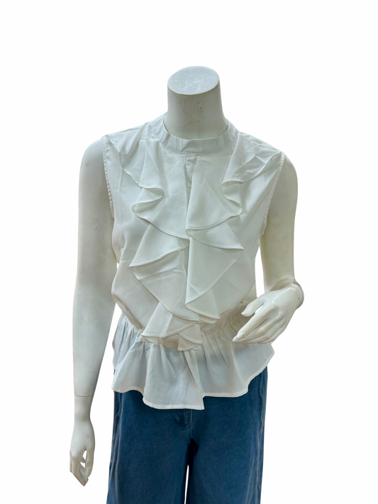 White Ruffel Front Top