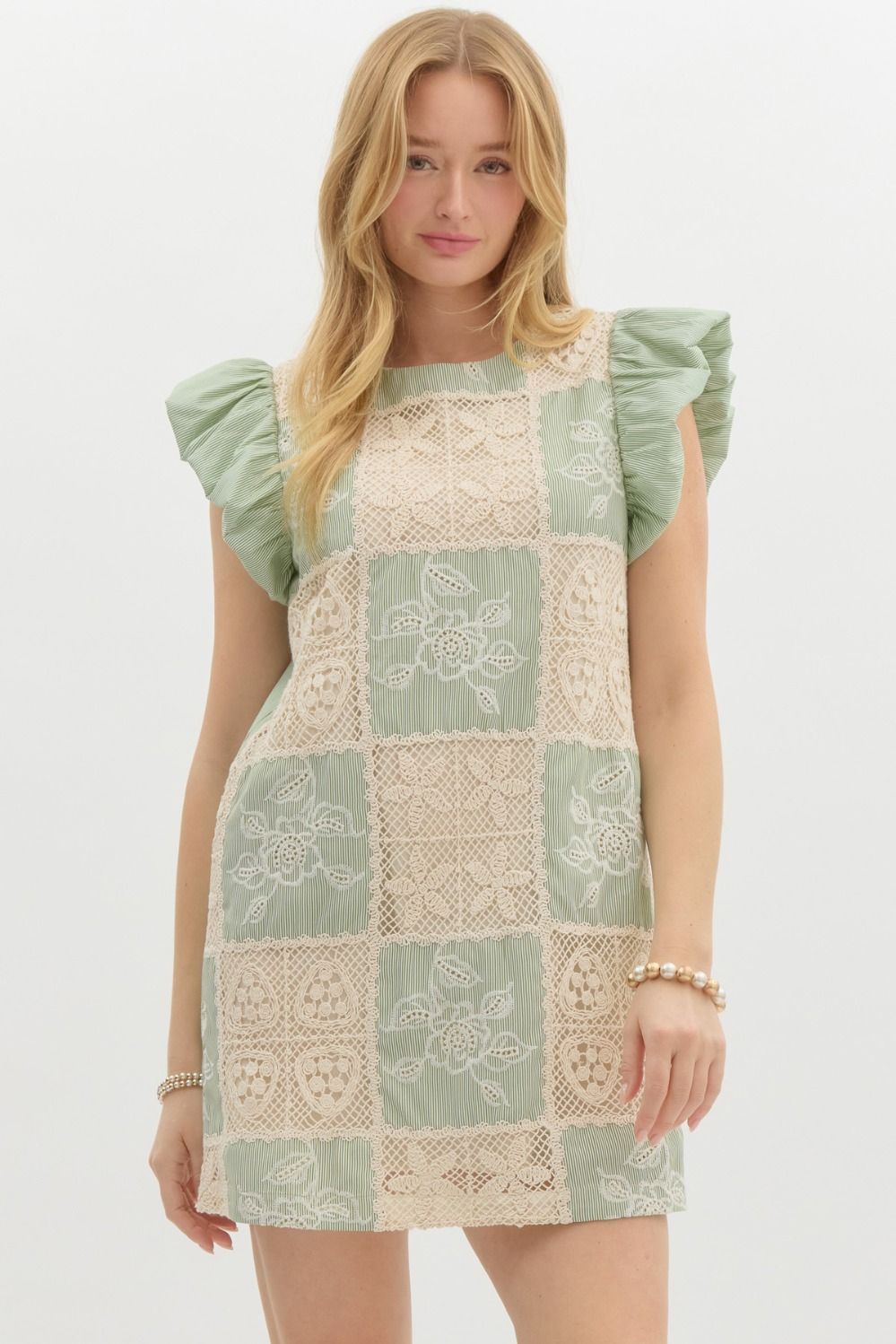 Crochet Panel Round Neck Pullover Mini Dress