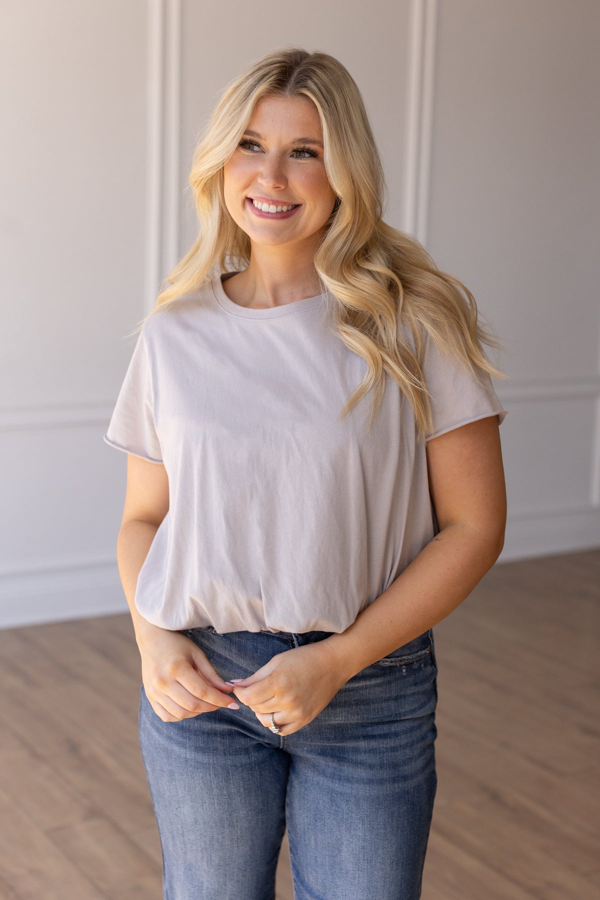 Taupe Bubble Hem Tee