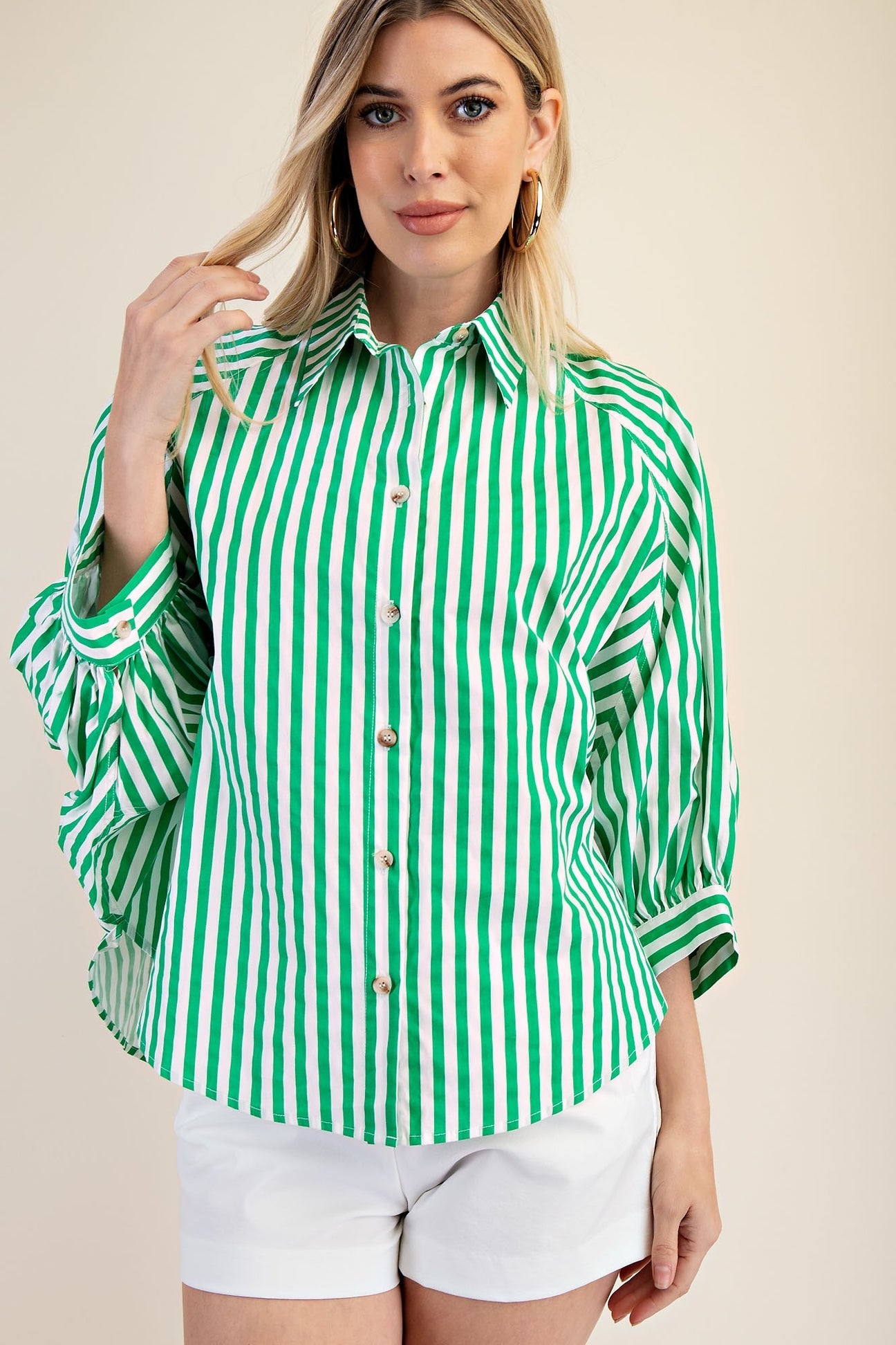 Green Striped Button Up