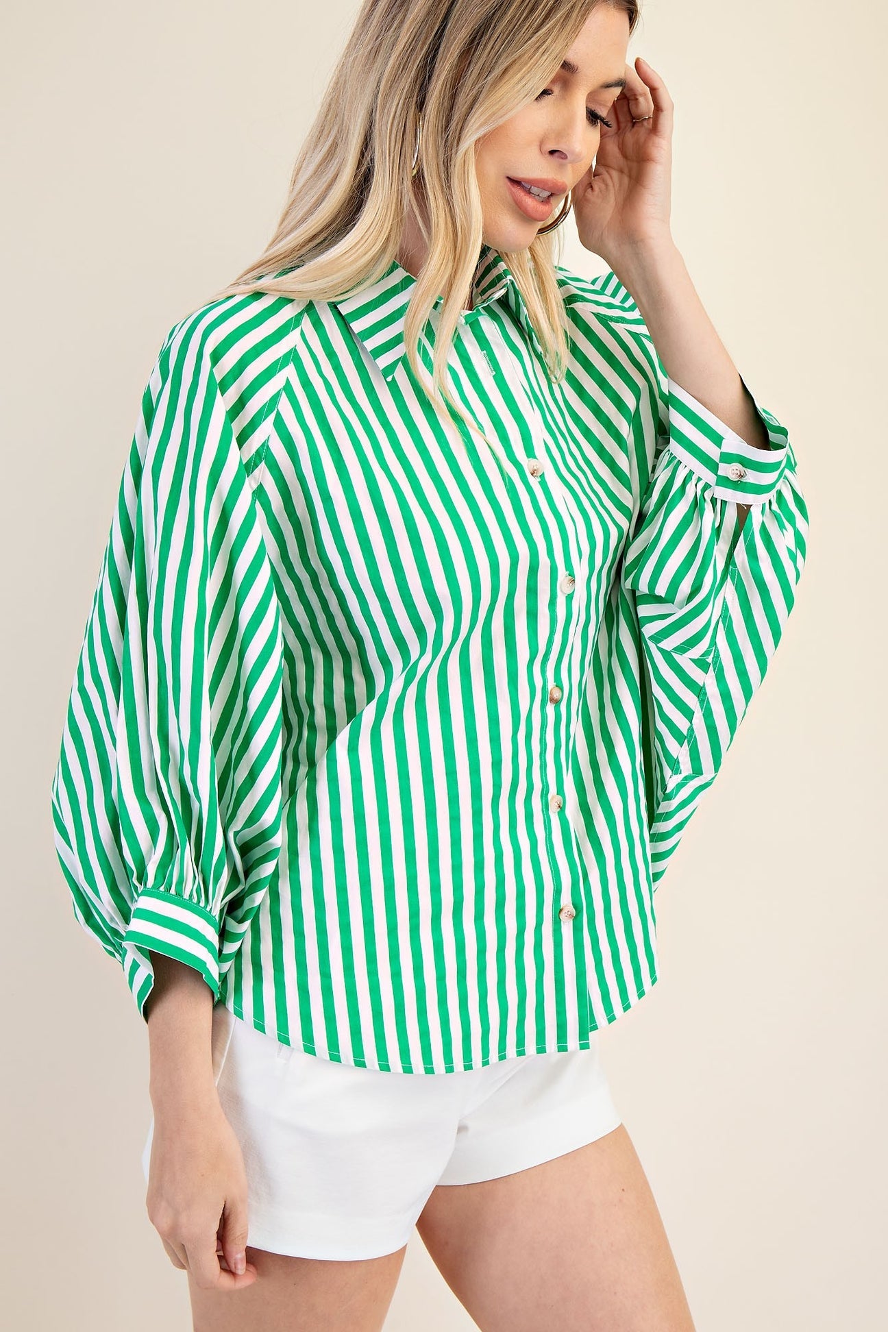 Green Striped Button Up