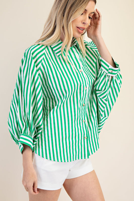 Green Striped Button Up