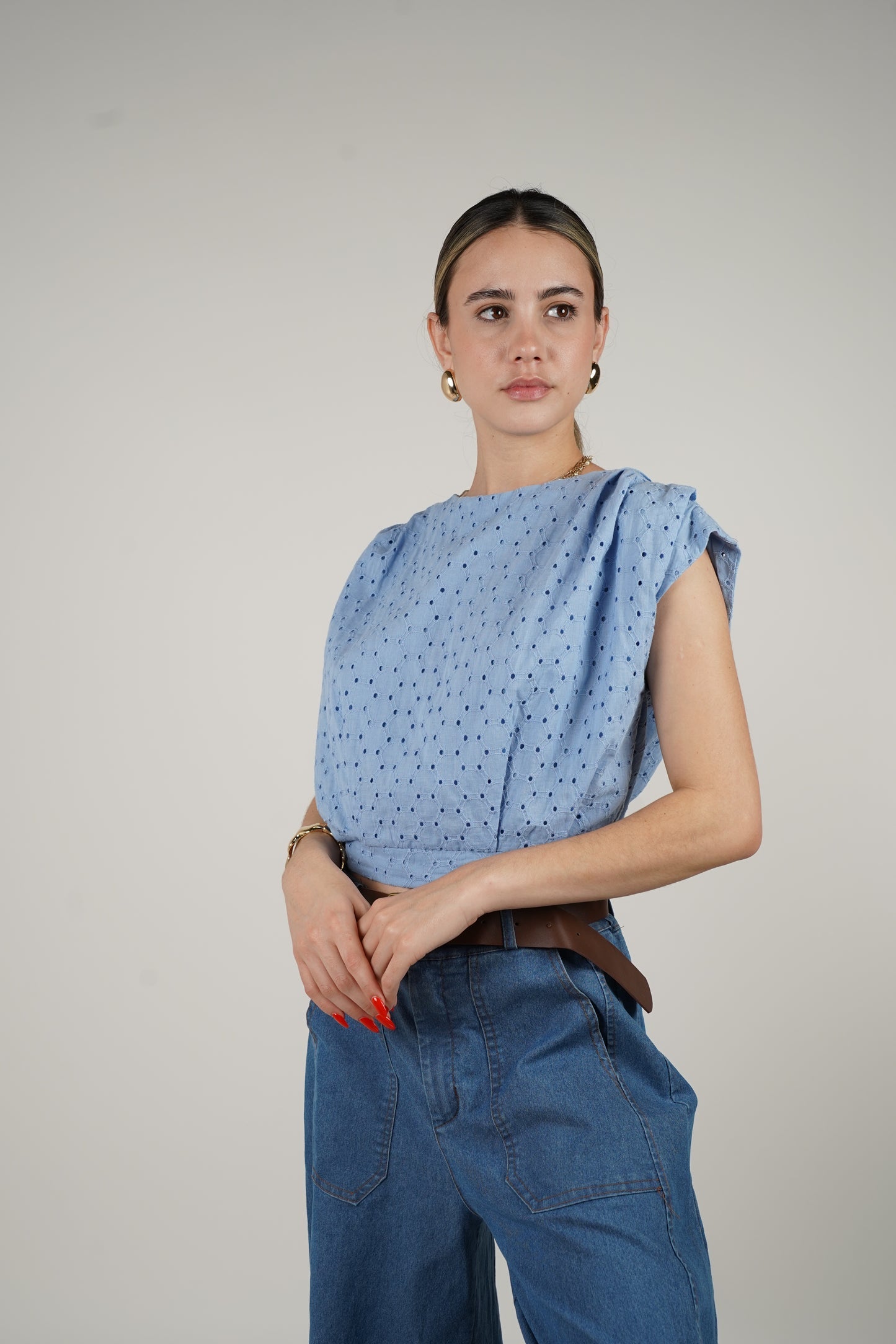 Blue Eyelet Blouse