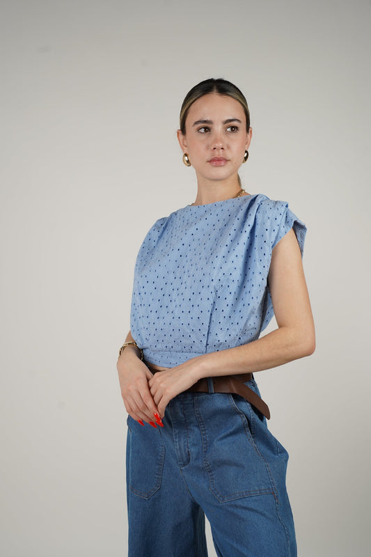 Blue Eyelet Blouse