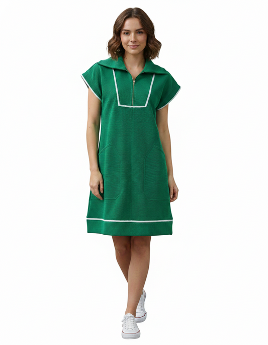 Green Quarter Zip Textured Dress