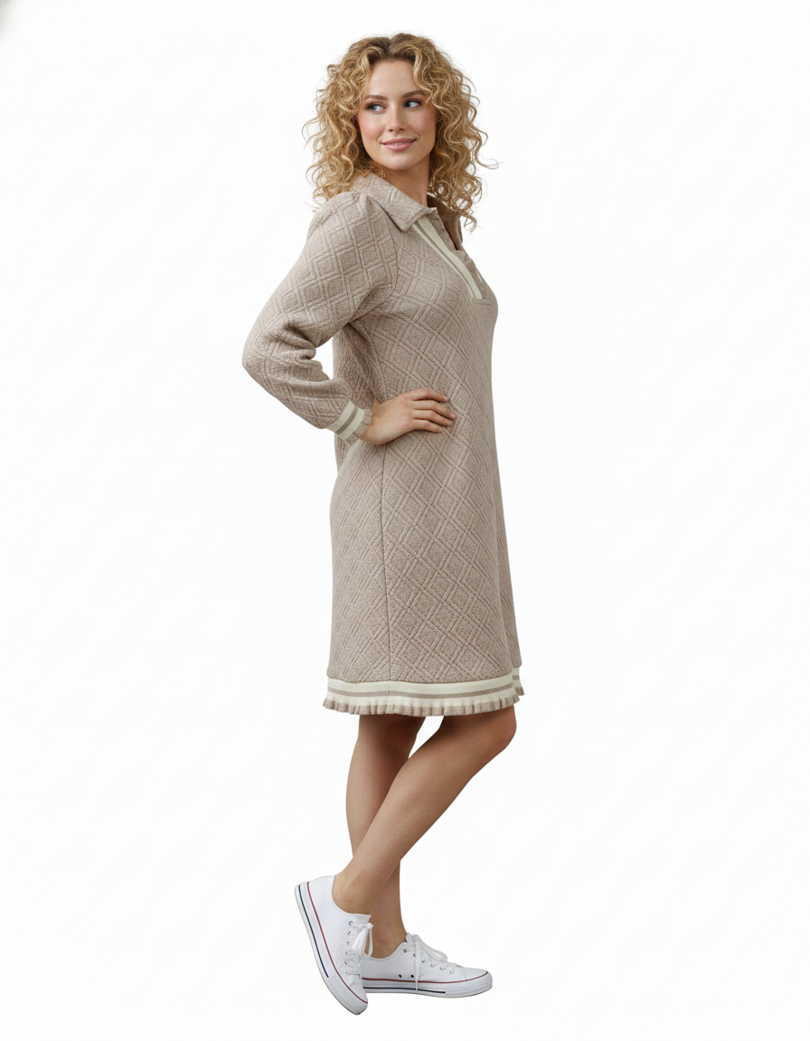 Beige Quilted Texture Dress