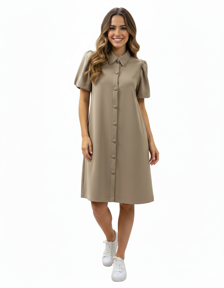 Brown Button Front Dress