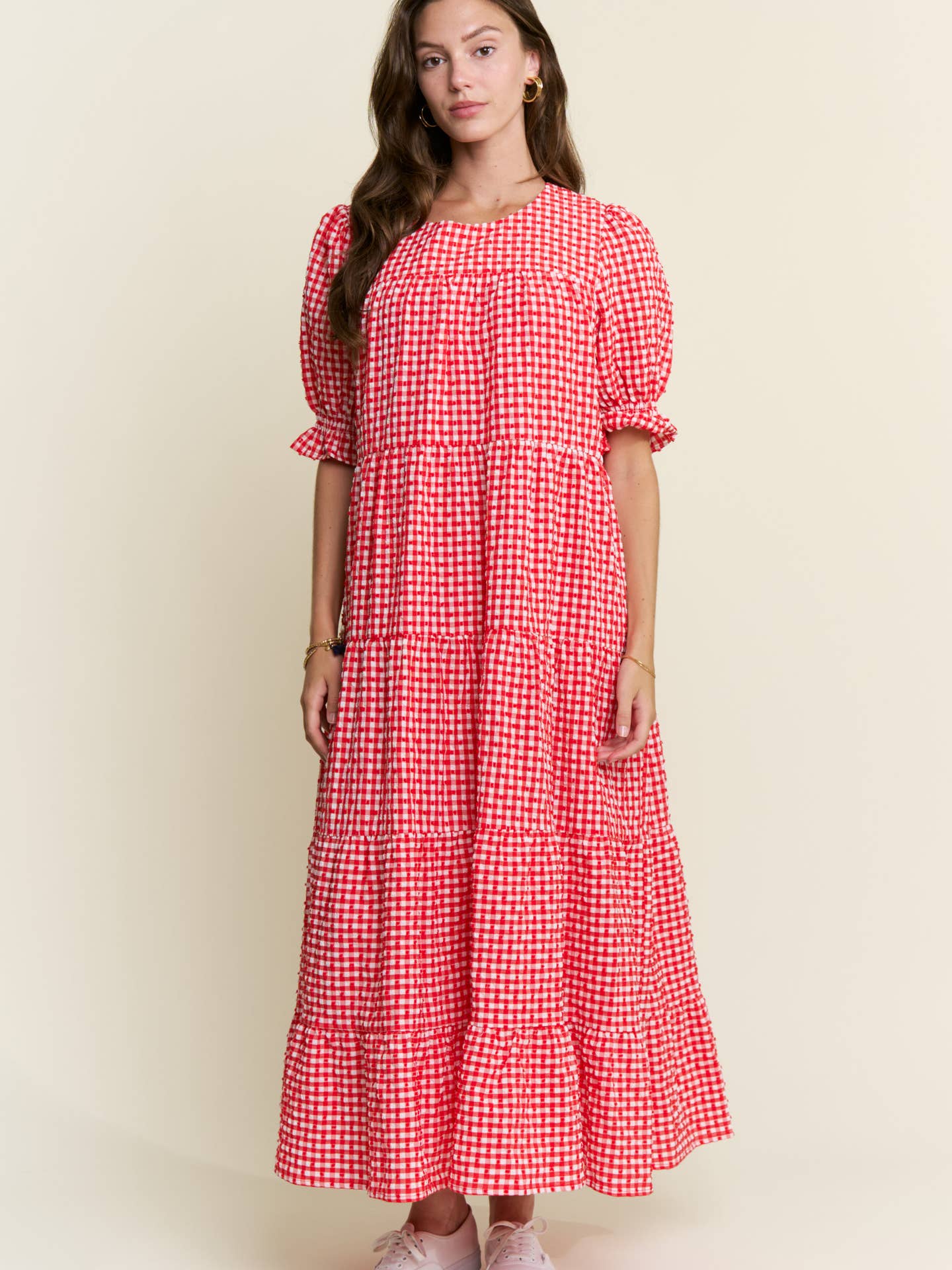 Checkered Swiss Dot Fabric Dress