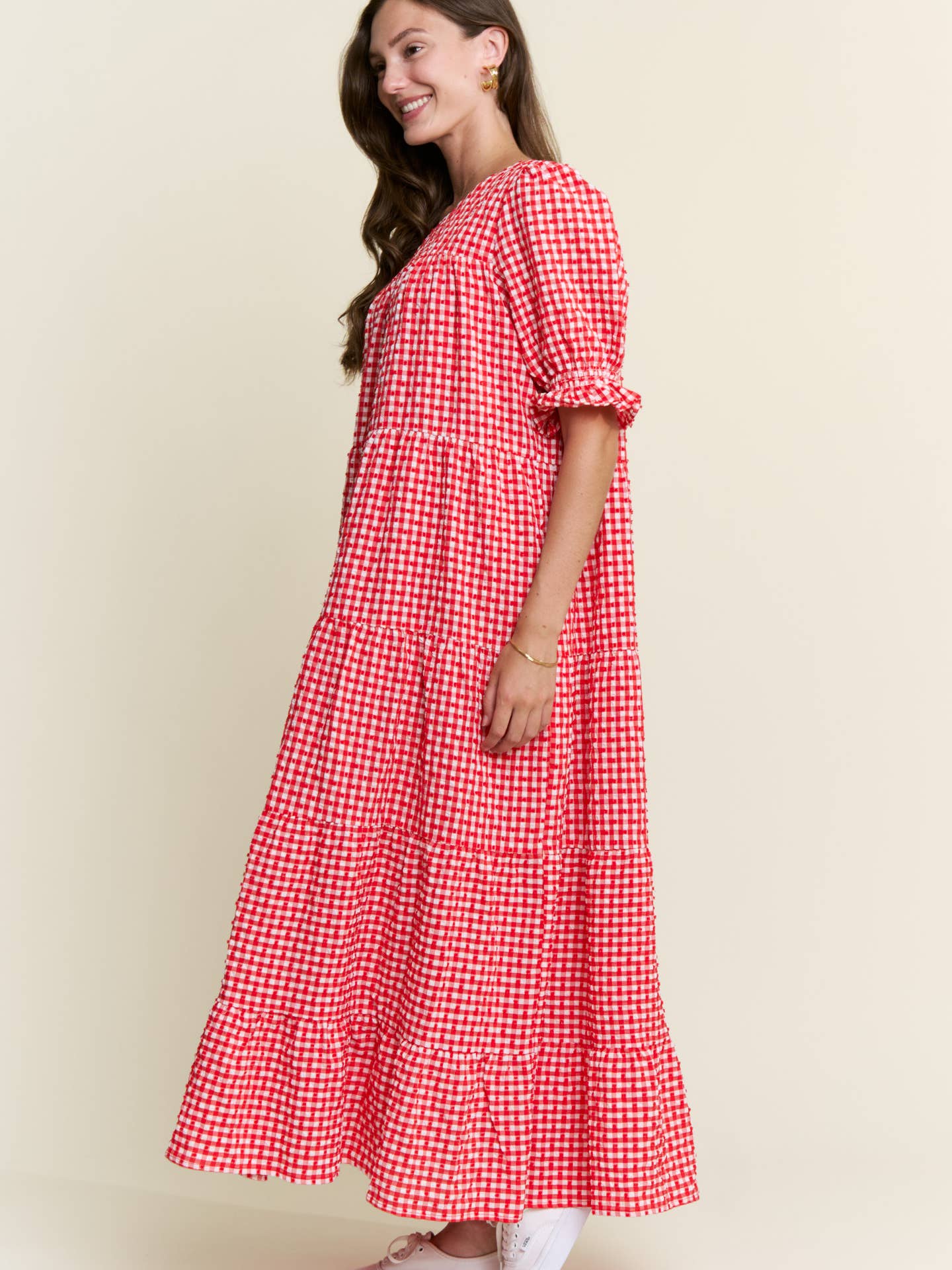 Checkered Swiss Dot Fabric Dress