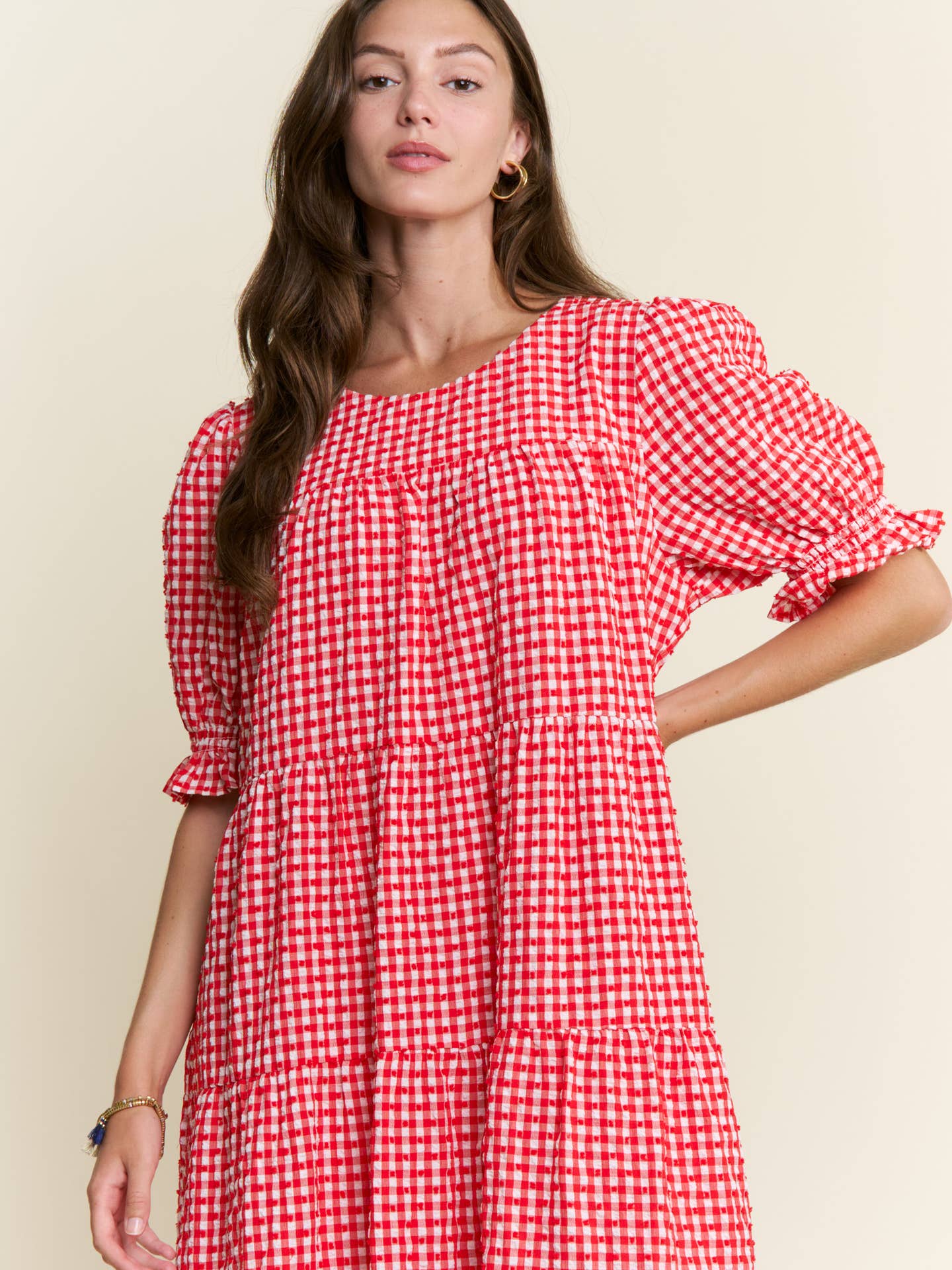 Checkered Swiss Dot Fabric Dress