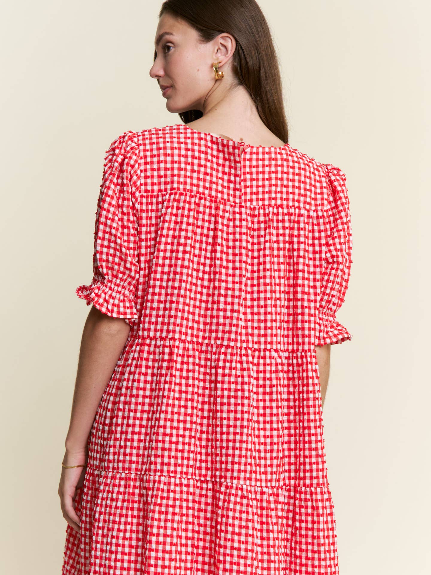 Checkered Swiss Dot Fabric Dress