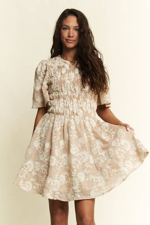 Floral Beige Mini Dress
