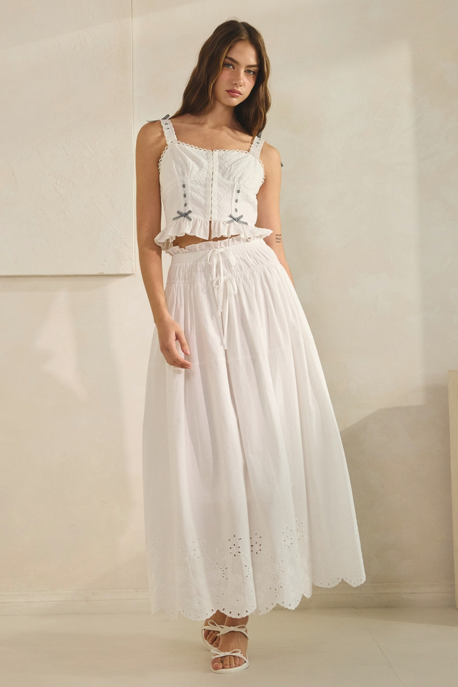 Retro-Inspired Eyelet Midi Skirt