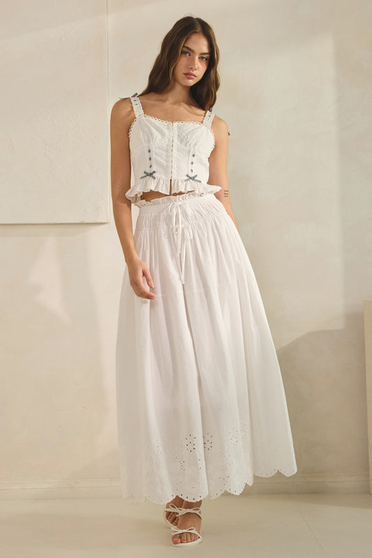 Retro-Inspired Eyelet Midi Skirt
