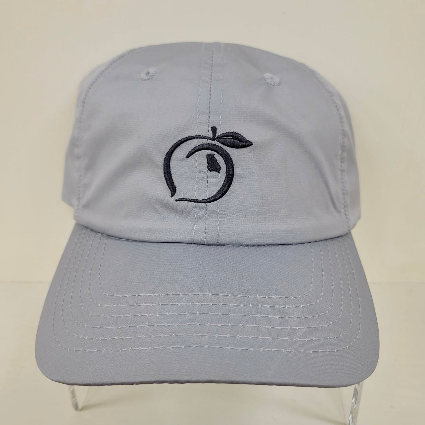 Gray cap with a black logo on a white background